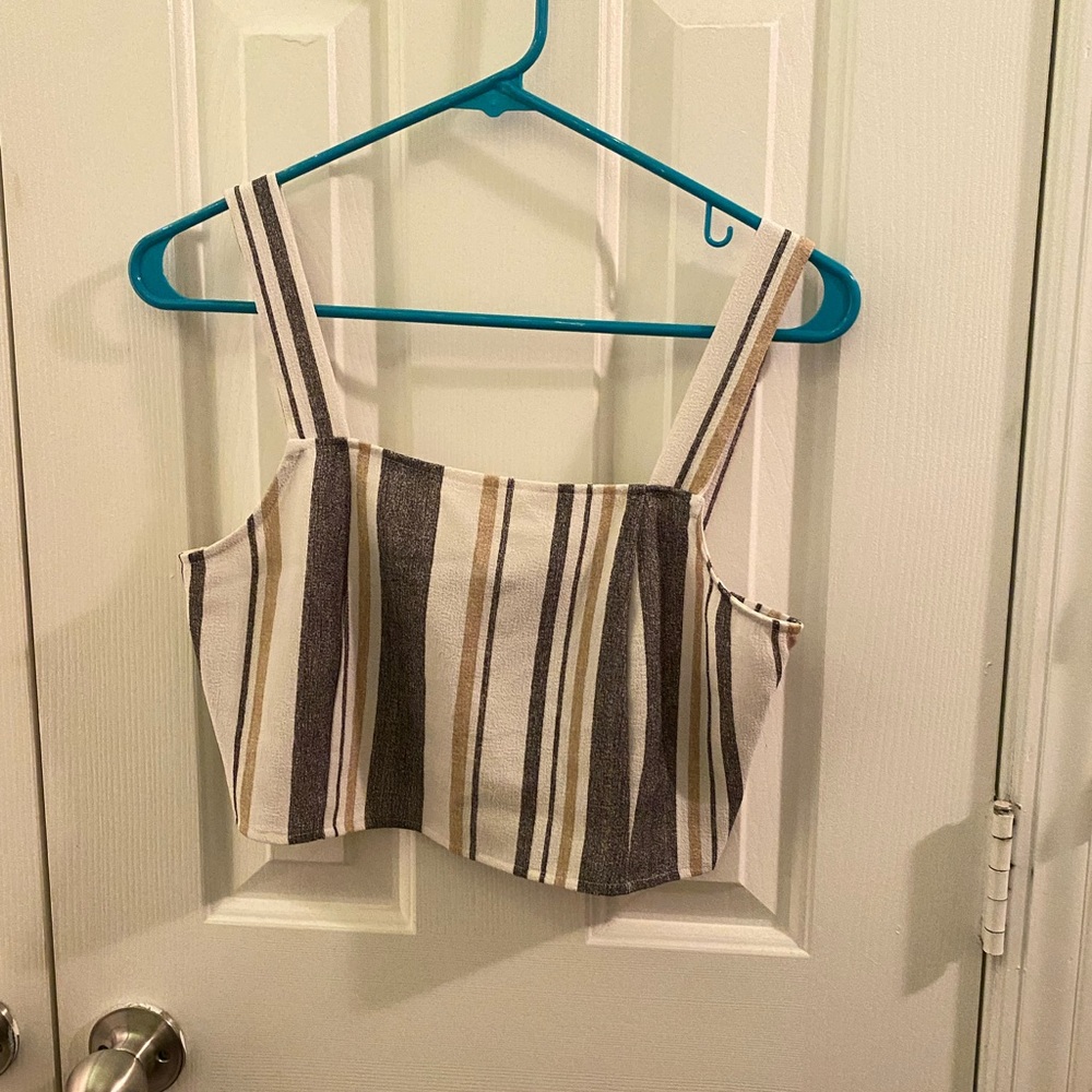 Offwhite, grey, and tan crop top